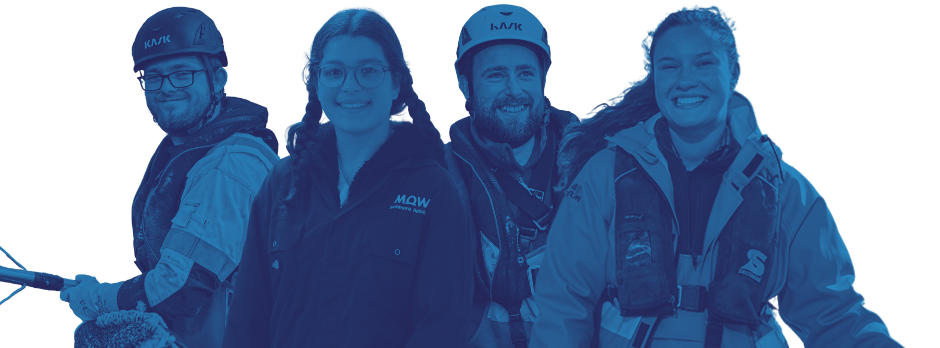 An image depicting younger people working in the Scottish salmon sector - various job roles on farms and in labs.